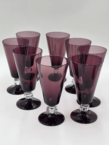 ANTIQUE SET OF 8 MID CENTURY MODERN BRYCE WILMINGTON AMETHYST 7" WATER GLASSES.