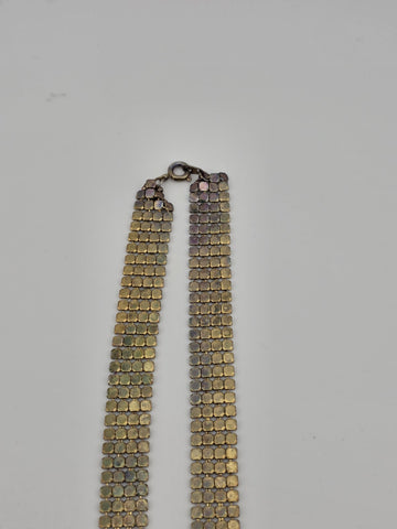 Vintage Gold & Silver Tone Mesh Tie Necklace Whiting Davis Style Fringe 70s