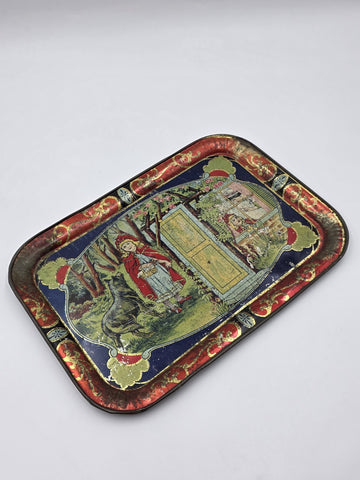 Rare Antique 1900's Collectible Tin German Red Riding Hood Serving Tray. 13 In