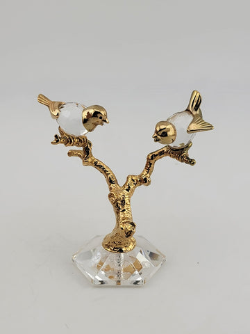 Vintage Swarovski Style Crystal Trimlite & Gold P Love Birds On Tree Figurine.