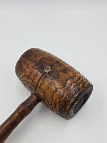Antique 19th C Wooden Mallet Gavel Hammer Turned Handle & End 12" x 3"