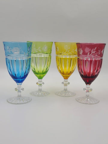 Set Of 4 AJKA Crystal Cut to Clear Iced Tea Water Goblets Glasses Proinnseas.