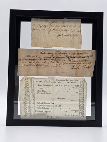 Rare Collection Early 1800s Tax Receipts 1814 1818 1840 Salisbury MA Framed Docs