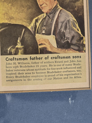 Original 1943 WW2 Studebaker Employee Ad Williams Family, South Bend Indiana