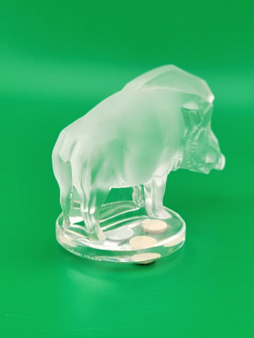 LALIQUE CLEAR & FROSTED CRYSTAL "SANGLIER" OR "RAZORBACK" PAPERWEIGHT FIGURINE