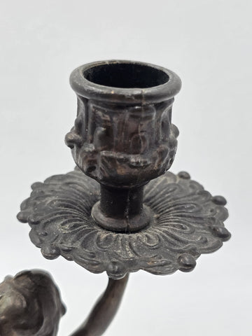 Rare Antique Bronze Brass Putto Cherub Figural Candlestick Rococo 8.5"