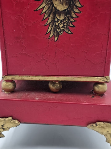 Antique 1940 Hollywood Regency Red Gold Toleware Planter Cachepot Louis XV Style