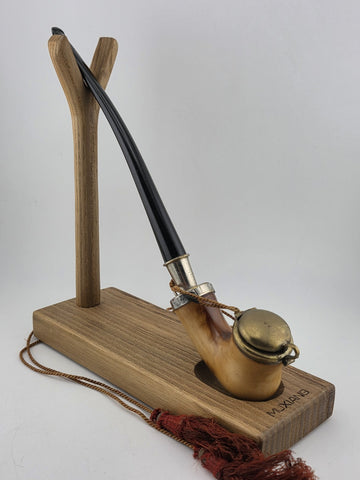Rare Antique 19th C Meerschaum & Silver Tone Smoking Pipe W Long Stem.