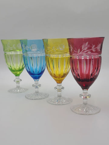 Set Of 4 AJKA Crystal Cut to Clear Iced Tea Water Goblets Glasses Proinnseas.