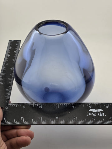 Vtg Handblown Blue Glass Drop Vase by Per Lütken for Holmegaard, 1960s. Signed.