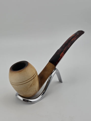 Antique Collectible Meerschaum Pipe Smooth Billiard w Case & Amber Lucite Stem