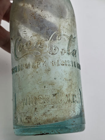 Rare Pair Antique 1900-1915 Embossed Coca-Cola Bottles Winston NC Aqua Glass