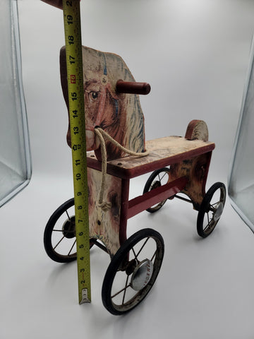 Antique Gong Bell Co Child's Riding Horse Wooden Toy Handmade WoodWheels1920's