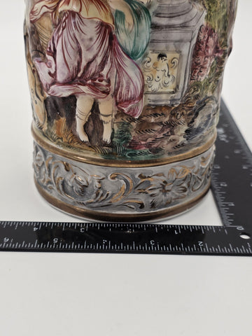 Vintage Capodimonte Cherub Angels Porcelain Hand Painted Pitcher Vase with Lid