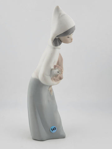 Lladro Shepherdess Girl with Rooster Hand Made In Spain Porcelain Figurine 8"