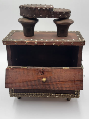 Rare Antique One Of A Kind Large Middle East Solid Wood & Copper Shoe Shine Box.