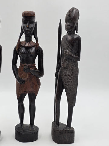 Set Of 3 Vintage Hand Carved Kenyan African Wood Tribal Figures Maasai Sculpture