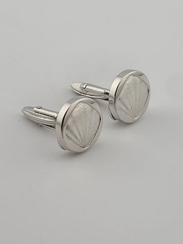 Vintage 1980's Alfred Dunhill Sterling Silver Seashell Round Cufflinks England.