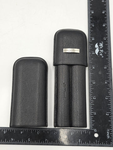 Vintage S.T. Dupont Black Grain Leather & Black Gold Cigar Case For 2 Cigars