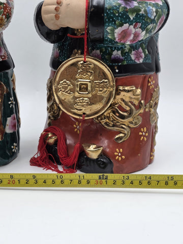XL 15 inch Vintage Chinese Boy & Girl Prosperity Figurines Pair Good Luck Wealth