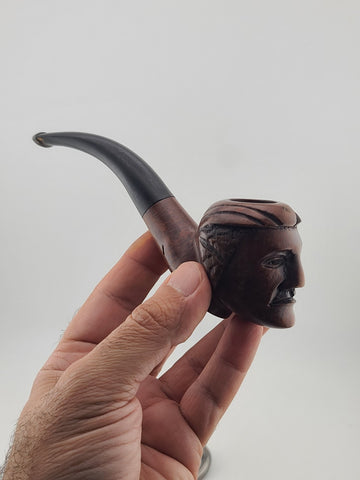 Vintage Italian Handmade Figural Carved Briar Tobacco Pipe Face Head Made Italy