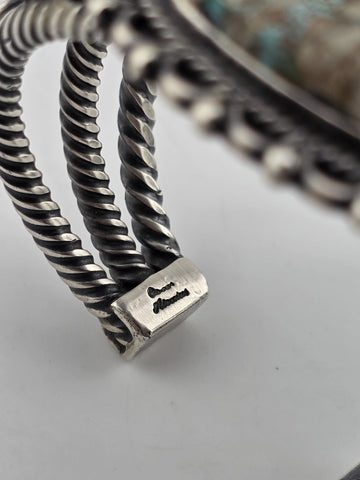 Huge Vintage Oscar Alexius Turquoise Sterling Silver Cuff Bracelet Navajo Signed