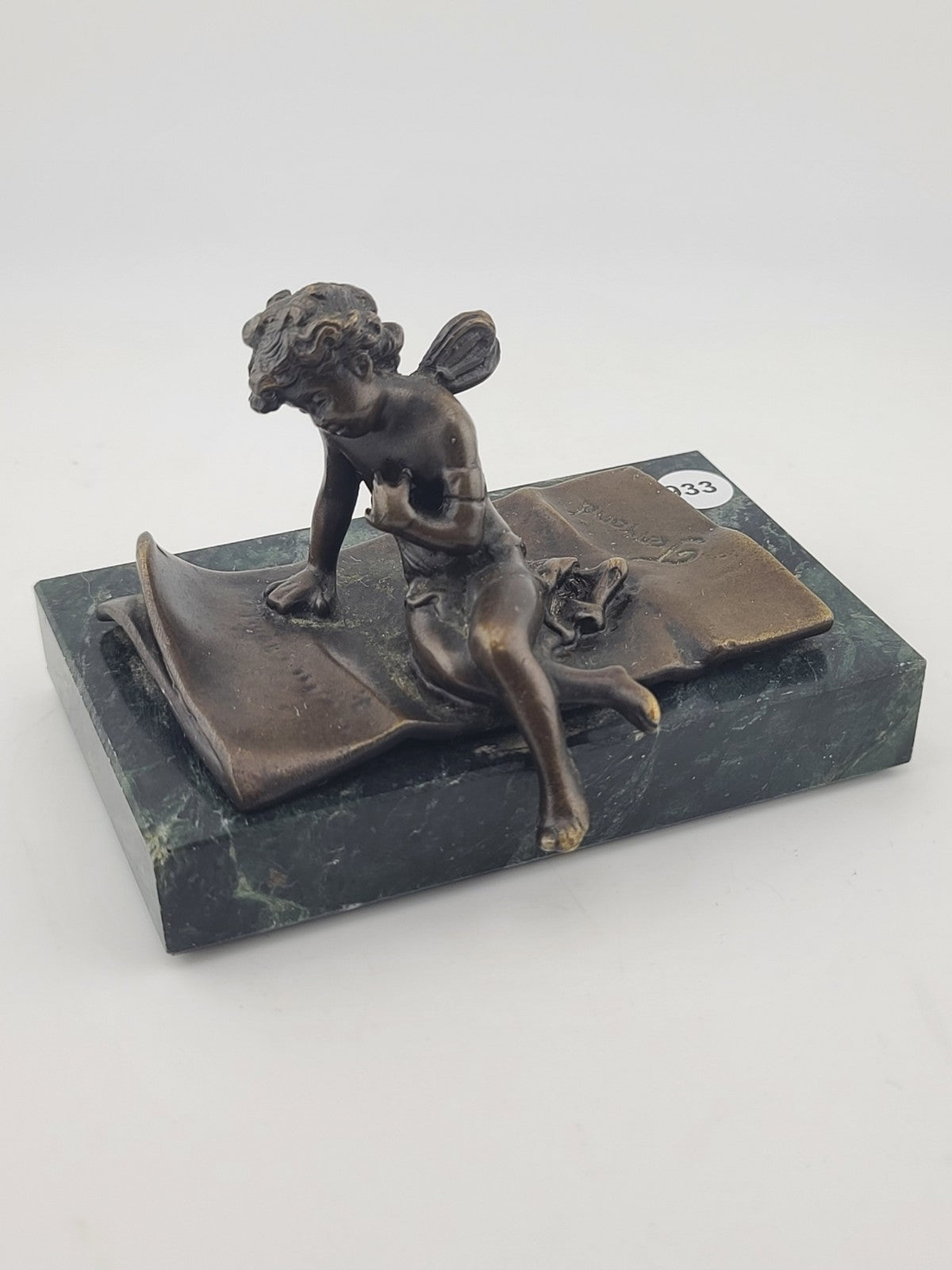 Ernest Justin Ferrand Bronze Winged Cupid Sculpture On Marble Base French Art