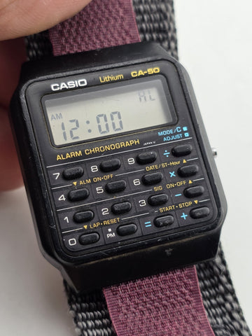 Vintage Casio CA-50 Digital Men's 8-Digit Calculator Dual Time Watch Japan Works