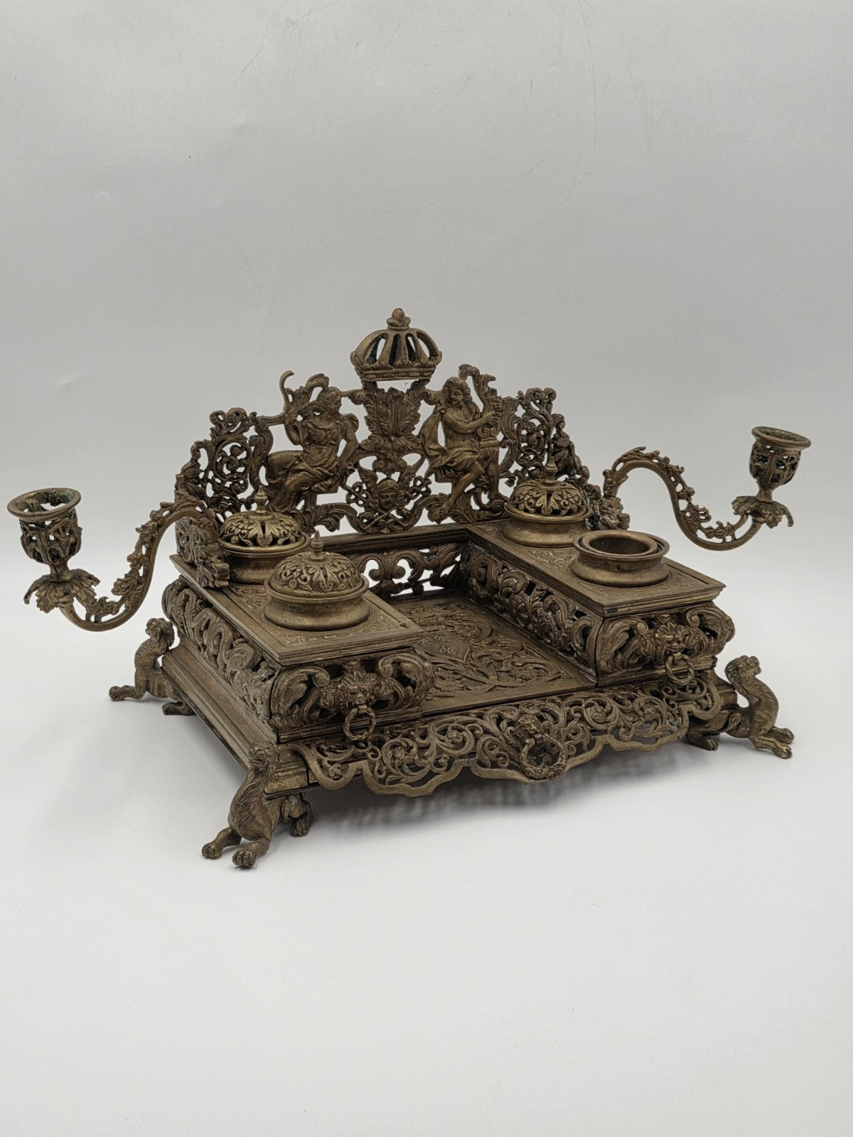 Antique 19th C Museum Quality Napoleon III French Gilt Bronze Figural Écritoire