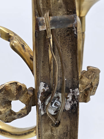 Pair Vintage Louis XVI Style French Ormolu Brass Wall Sconces w/ Etched Glass.