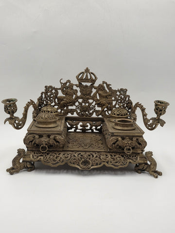 Antique 19th C Museum Quality Napoleon III French Gilt Bronze Figural Écritoire