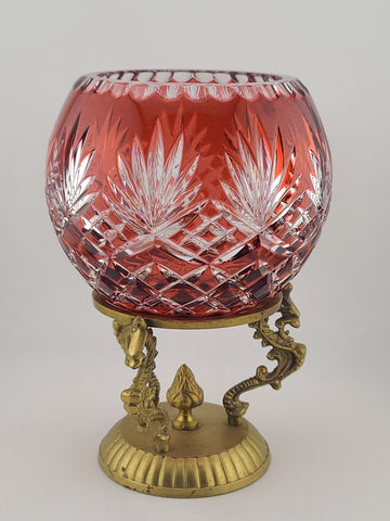 Rare AJKA ODESSA CAROLINE Red cased cut to clear Hungarian crystal rose bowl