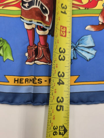 Rare Hermes Kachinas Scarf 90cm Silk Twill Hopi Design Blue Multicolor W Box.