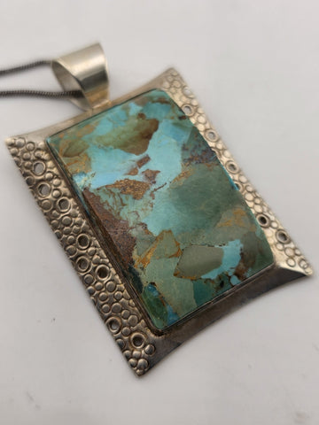 Vtg Jay King DTR Sterling Graduated Turquoise Pendant W 925 Sterling Necklace.