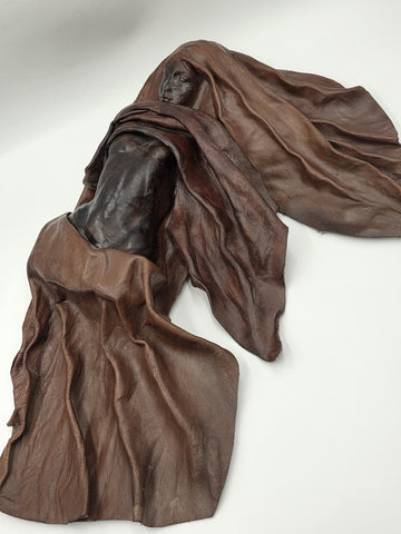 One Of A Kind XL Signed Costa Rican Hand Sculpted Leather Wall Relief Woman 1970