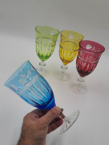 Set Of 4 AJKA Crystal Cut to Clear Iced Tea Water Goblets Glasses Proinnseas.