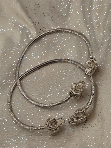 Vintage Sterling Silver Ram Head Cuff Bracelet Pair Greek Roman Revival 38.4g