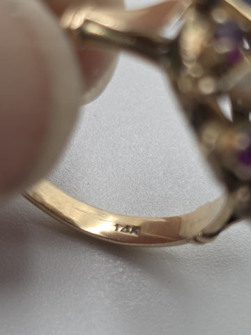 Vintage 14K Gold Multi Gemstone Dome Cluster Ring Garnet Amethyst Citrine Sz 7