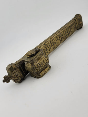 Antique 19th C Ottoman Brass Pen Box Qalamdan Traveling Inkwell calligraphy