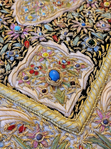 Vintage Oriental Golden 100% Silk Embroided Patchwork. Great Mother's Day Gift.