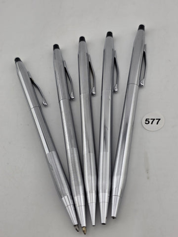 SET Of 5 GORGEOUS HIGH QUALITY SLIM CROSS POLISHED SILVER PENS AND PENCILS. READ