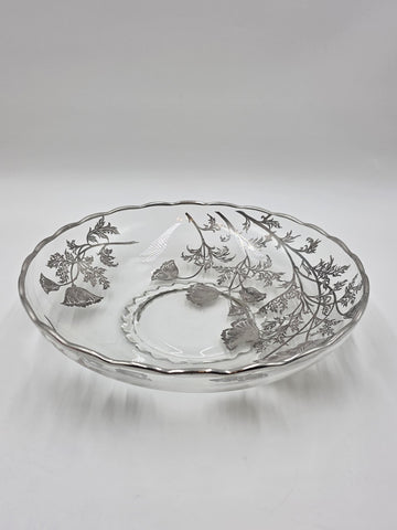 Sterling Silver Overlay Glass Bowl/ Plate Silver Edge excellent Cond. 12.5 Inch