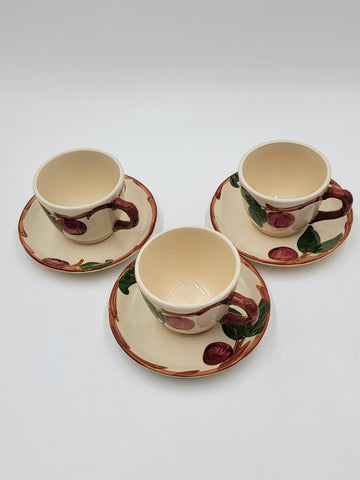 Vintage Set Of 3 Franciscan Earthenware Apple Cup and Saucer 1940-1947