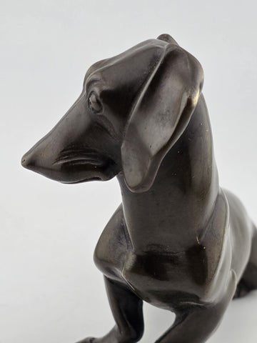 Antique Miniature Bronze Dachshund Sculpture Vintage Dog Figurine Paper Weight