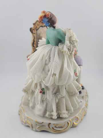Irish Dresden Aristocratic Couple Porcelain Lace Doll Figurine Made In Germany