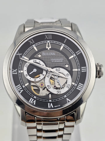 Bulova BVA 21-Jewels Skeleton Dial Men's Watch 96A119 Stainless Steel. Working.