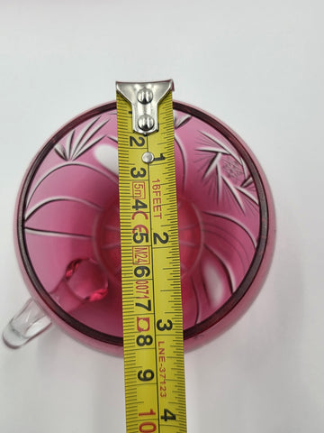 Rare 1940's Vtg Bohemian Cranberry Cut to Clear Crystal Punch Bowl Set w/13 Cups