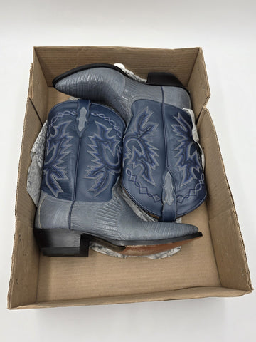 Vtg Dan Post Genuine Lizard Cowboy Boots Mens 9M Blue Denim Gray Exotic Western