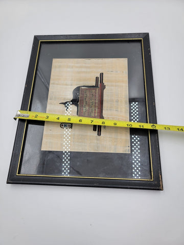 Vintage Anubis Papyrus Hand Painted Egyptian Art framed Made in Egypt W COA.