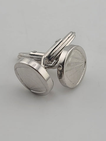 Vintage 1980's Alfred Dunhill Sterling Silver Seashell Round Cufflinks England.